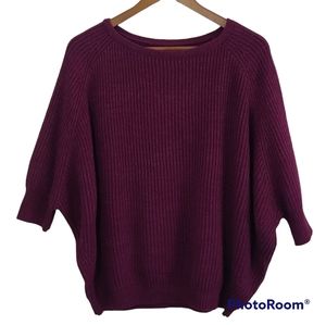 Chico's Plum Wool Blend Stitch Rib Knit Dolman Sleeve Chunky Sweater Medium